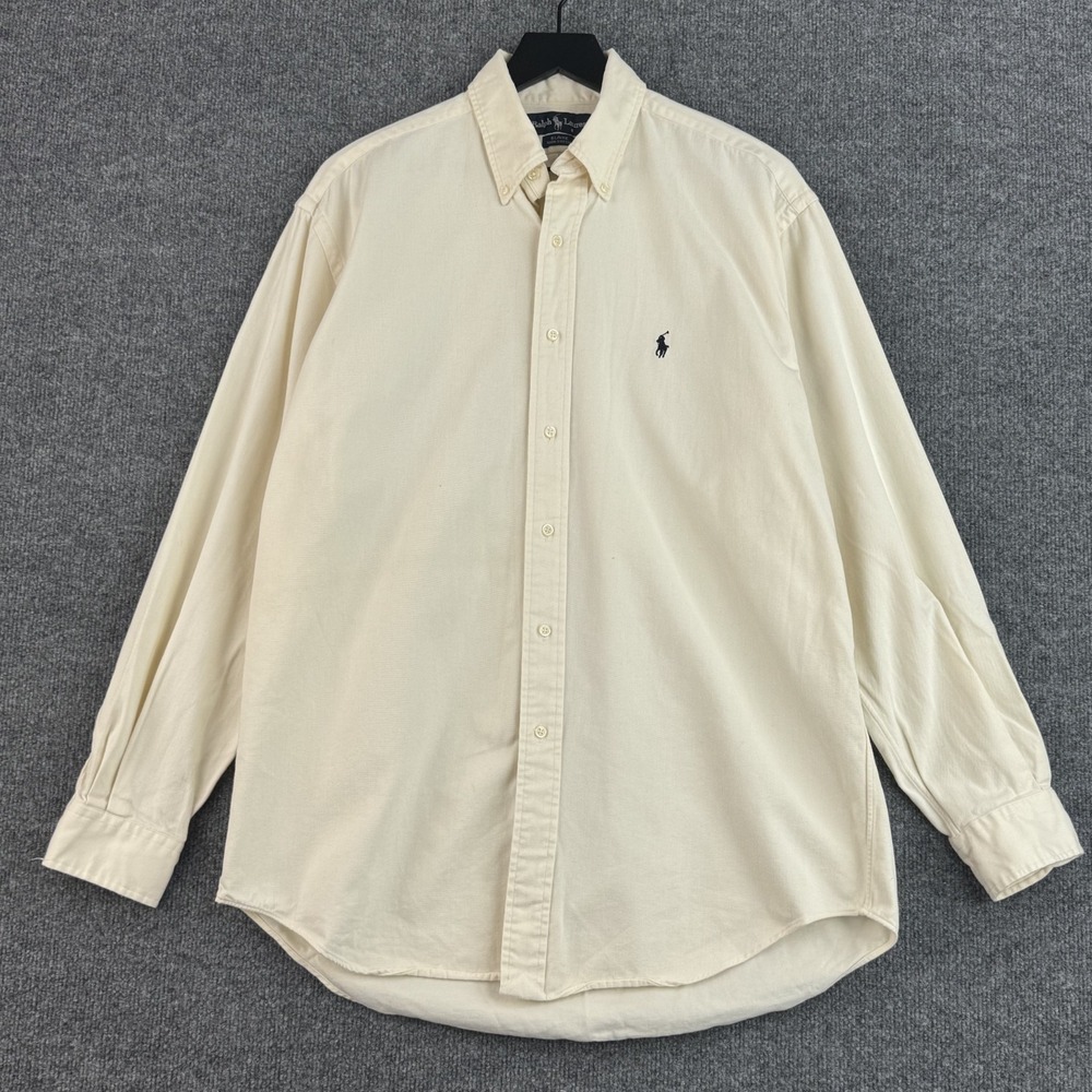 Ralph Lauren Button Down Shirt Mens M Ivory Cotton Blaire Casual Long Sleeve